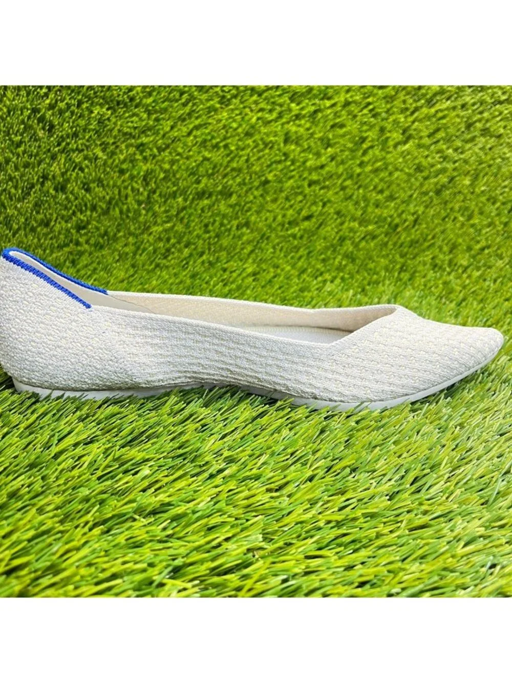 Rothy's The Point Womens Size 8.5 White Blue Casual Classic Slip On Ballet Flats